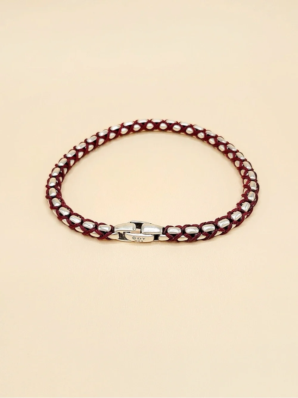 David Yurman Woven Maroon Box Chain Bracelet In Sterling Silver , 4.8mm